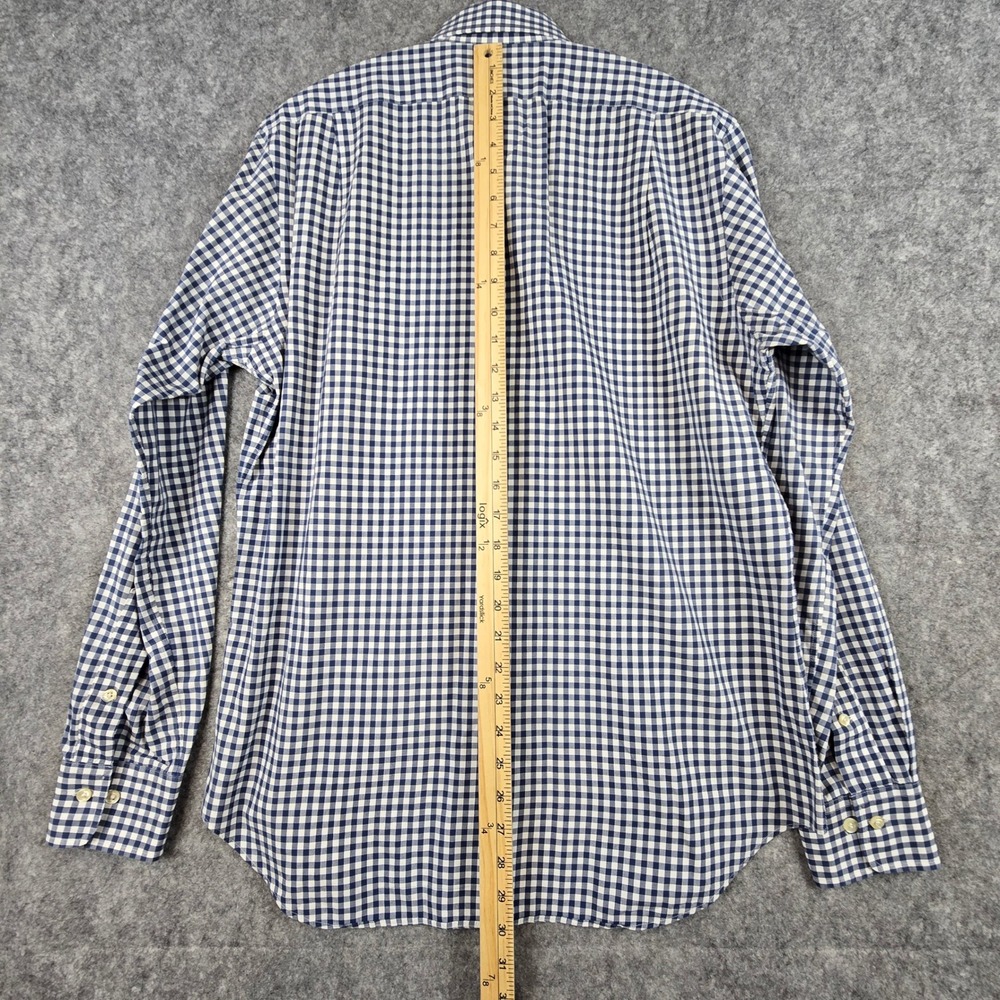 Polo Ralph Lauren Men Gingham Shirt Navy Blue White Custom Fit 15.5 34/35 Cotton - Picture 3 of 9